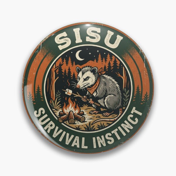 Item preview, Sisu Survival Club - Retro Opossum Badge designed and sold by SisuPrintsCo.
