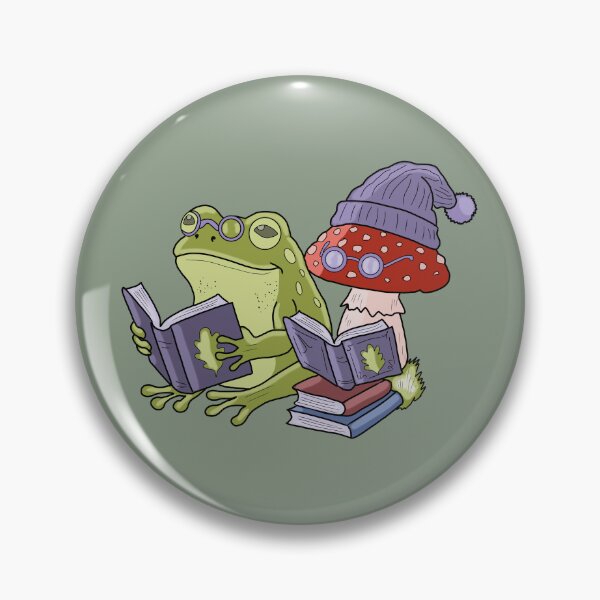 Item preview, Frog reading book with mushroom cottagecore illustration designed and sold by LeshanArt.