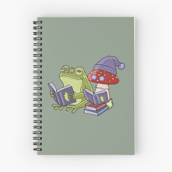 Item preview, Frog reading book with mushroom cottagecore illustration designed and sold by LeshanArt.