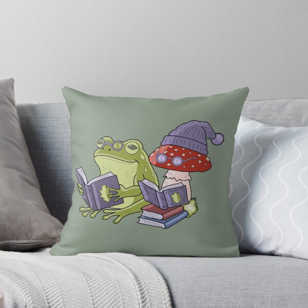 Item preview, Frog reading book with mushroom cottagecore illustration designed and sold by LeshanArt.