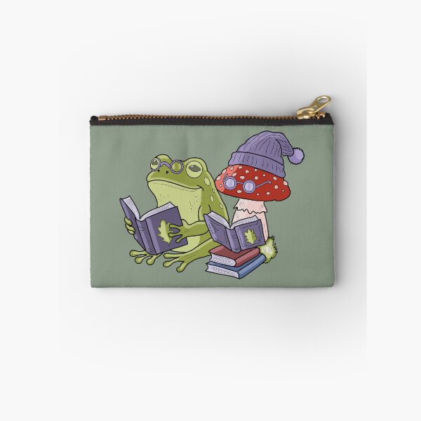 Item preview, Frog reading book with mushroom cottagecore illustration designed and sold by LeshanArt.