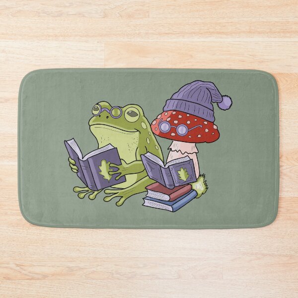 Item preview, Frog reading book with mushroom cottagecore illustration designed and sold by LeshanArt.
