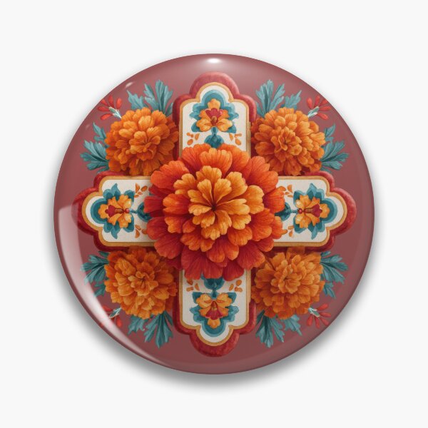 Item preview, Talavera Marigold Cross | Día de los Muertos Folk Art designed and sold by MythicMood.
