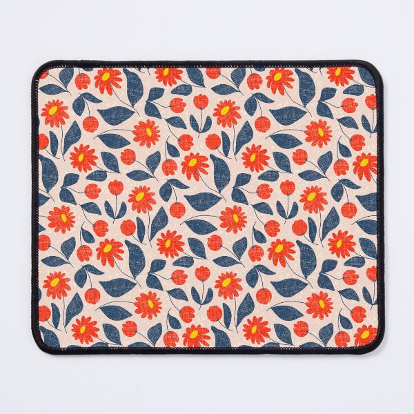 Item preview,  Red Floral Hand Drawn Pattern with Blue Leaves designed and sold by SweetLilith.