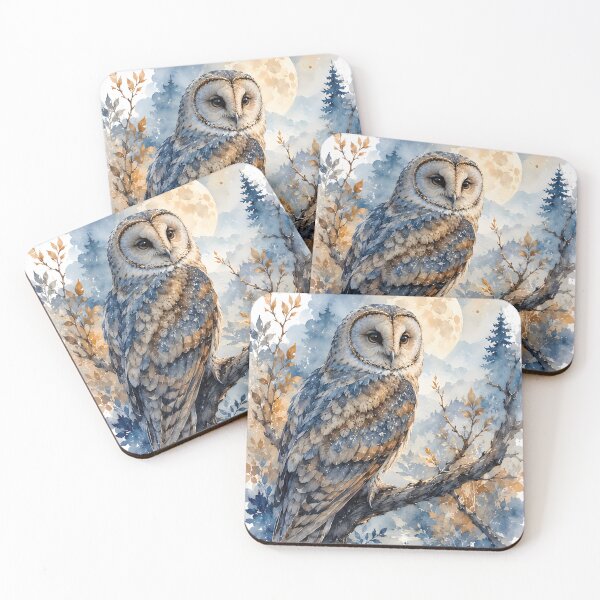 Item preview, Moonlit Barn Owl Watercolor Print designed and sold by hutofdesigns.