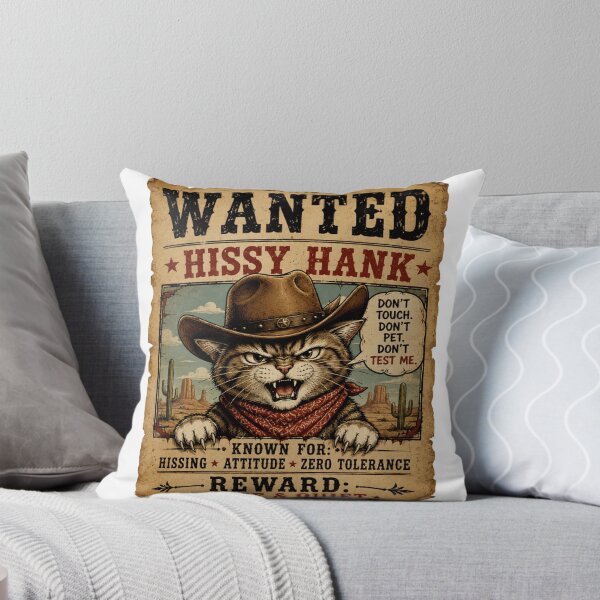 Item preview, Wanted Hissy Hank Funny Cowboy Cat T-Shirt – Vintage Western Angry Cat Poster Design designed and sold by Artimax-Studio.