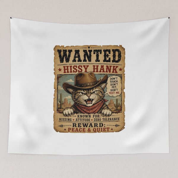 Item preview, Wanted Hissy Hank Funny Cowboy Cat T-Shirt – Vintage Western Angry Cat Poster Design designed and sold by Artimax-Studio.
