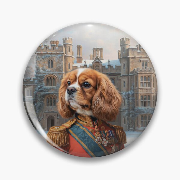 Item preview,  A formal baroque-style royal portrait illustration of a charming King Charles Spaniel dressed as a regal British military officer  designed and sold by 123ks.