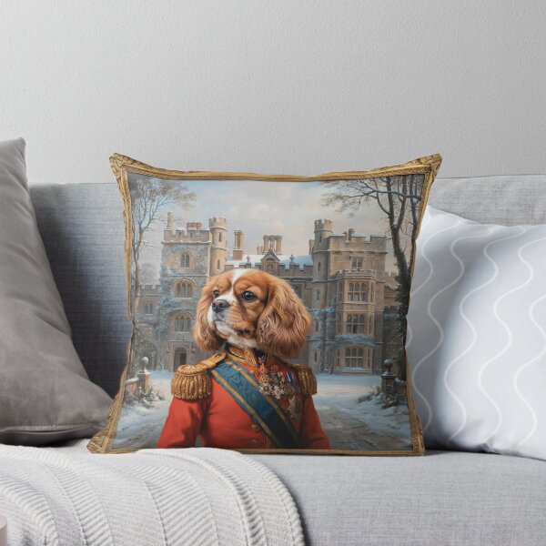 Item preview,  A formal baroque-style royal portrait illustration of a charming King Charles Spaniel dressed as a regal British military officer  designed and sold by 123ks.