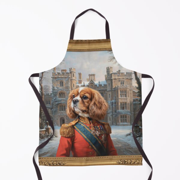 Item preview, A formal baroque-style royal portrait illustration of a charming King Charles Spaniel dressed as a regal British military officer designed and sold by 123ks.