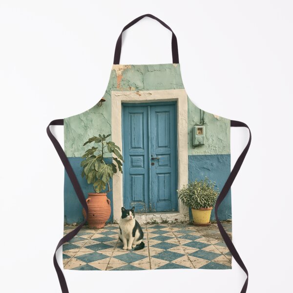 Item preview, Tuxedo Cat at a Rustic Blue Door designed and sold by junkydotcom.