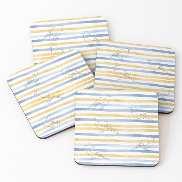 Item preview, Minimalist Birds Line Art on Yellow and Blue Stripes designed and sold by wissal.studio.
