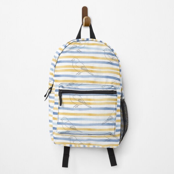 Item preview, Minimalist Birds Line Art on Yellow and Blue Stripes designed and sold by wissal.studio.