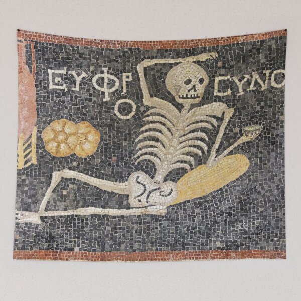Item preview, Be Cheerful Roman Skeleton Mosaic Art designed and sold by Retr0Tshirts.
