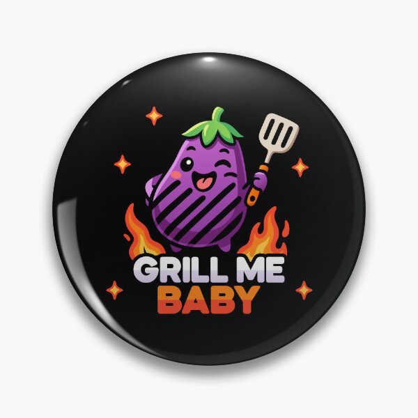 Item preview, Kawaii Chibi Cute Eggplant – Grill Me Baby BBQ Pun designed and sold by Karma Design.