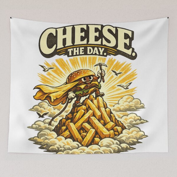 Item preview, Cheese The Day Funny Burger Mountain Vintage Graphic T-Shirt & Sticker designed and sold by irfanshikh.