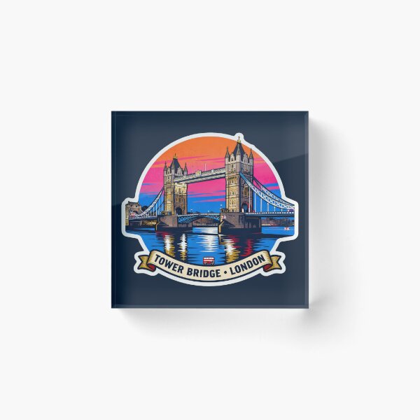 Item preview, Tower Bridge London Sunset Sticker – Retro Travel Illustration designed and sold by The Digital Compass.