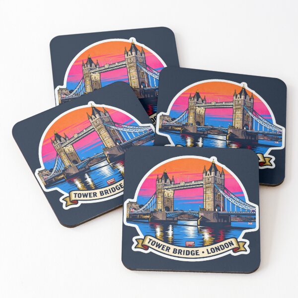 Item preview, Tower Bridge London Sunset Sticker – Retro Travel Illustration designed and sold by The Digital Compass.