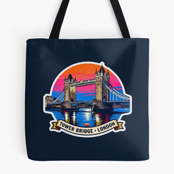Item preview, Tower Bridge London Sunset Sticker – Retro Travel Illustration designed and sold by The Digital Compass.