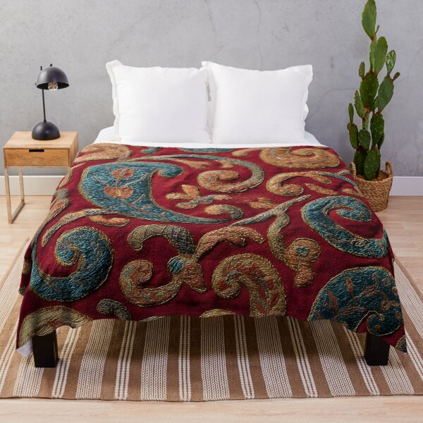 Item preview, Luxury Oriental Paisley Embroidery Pattern Antique Silk Textile designed and sold by GrinGalore.