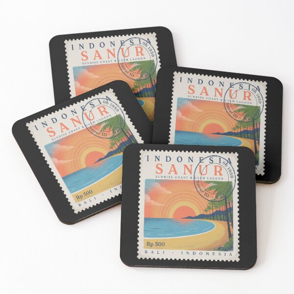 Item preview, Sanur Bali Sunrise Lagoon Palm Coast Stamp Sticker designed and sold by stickercuffs.