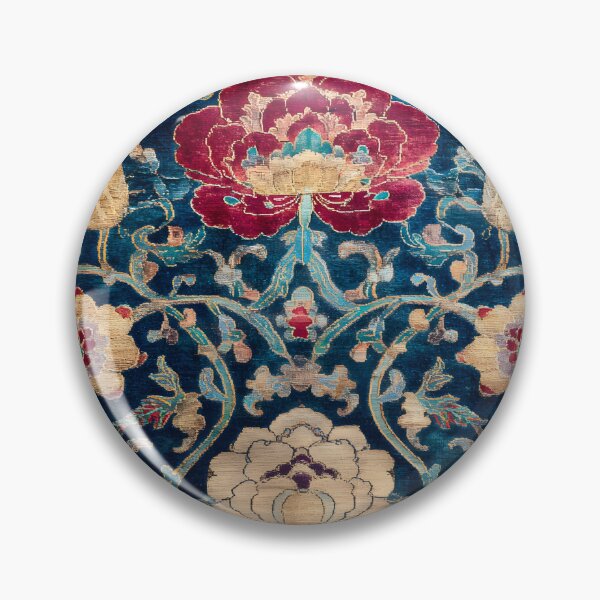 Item preview, Antique Chinese Silk Rug with Peonies Luxury Oriental Textile designed and sold by GrinGalore.