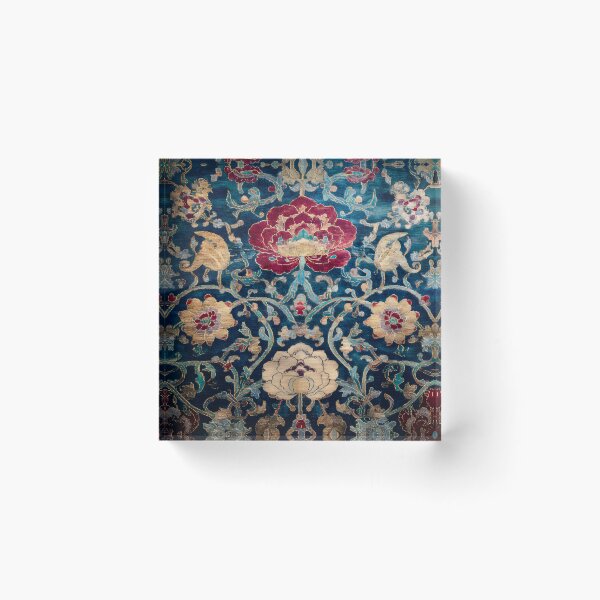 Item preview, Antique Chinese Silk Rug with Peonies Luxury Oriental Textile designed and sold by GrinGalore.
