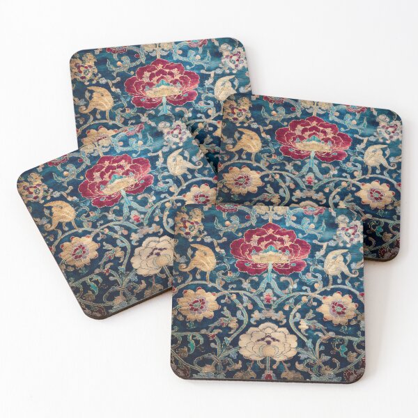 Item preview, Antique Chinese Silk Rug with Peonies Luxury Oriental Textile designed and sold by GrinGalore.