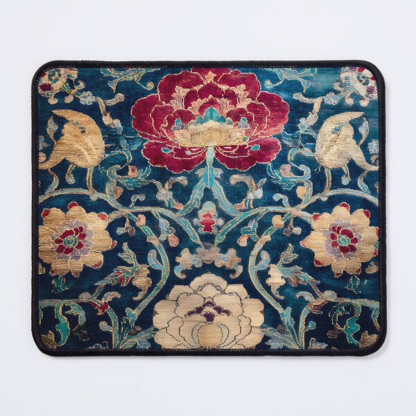 Item preview, Antique Chinese Silk Rug with Peonies Luxury Oriental Textile designed and sold by GrinGalore.