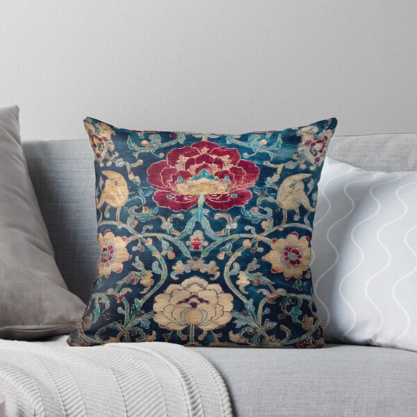 Item preview, Antique Chinese Silk Rug with Peonies Luxury Oriental Textile designed and sold by GrinGalore.