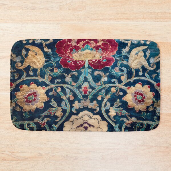 Item preview, Antique Chinese Silk Rug with Peonies Luxury Oriental Textile designed and sold by GrinGalore.