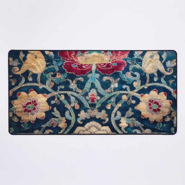 Item preview, Antique Chinese Silk Rug with Peonies Luxury Oriental Textile designed and sold by GrinGalore.