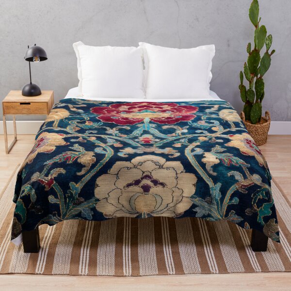 Item preview, Antique Chinese Silk Rug with Peonies Luxury Oriental Textile designed and sold by GrinGalore.