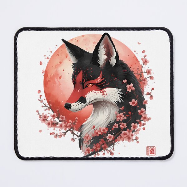 Item preview, Japanese Kitsune Fox with Sakura Cherry Blossom and Full Moon Art designed and sold by ZenStyleStudio.