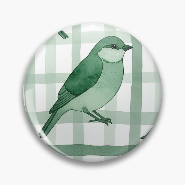 Item preview, Watercolor Green Birds on Sage Gingham Plaid designed and sold by wissal.studio.
