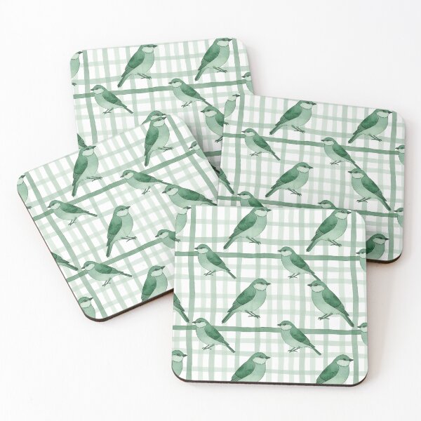 Item preview, Watercolor Green Birds on Sage Gingham Plaid designed and sold by wissal.studio.