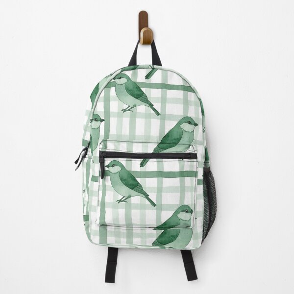Item preview, Watercolor Green Birds on Sage Gingham Plaid designed and sold by wissal.studio.