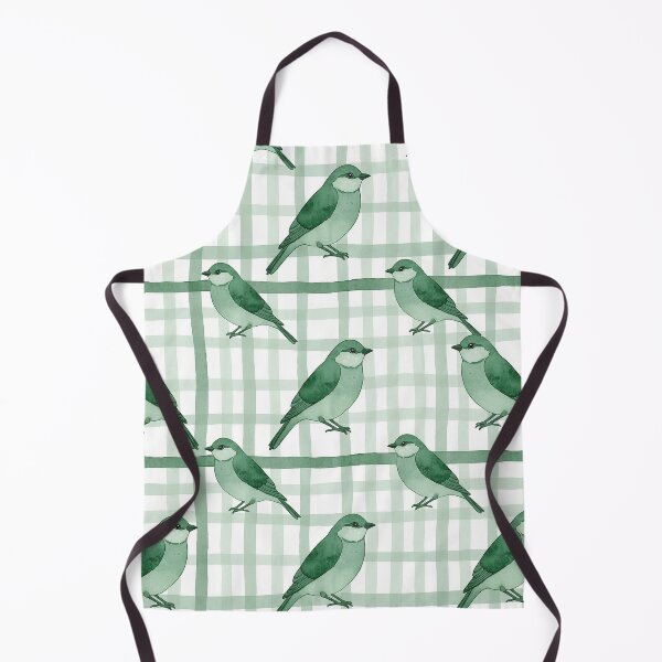 Item preview, Watercolor Green Birds on Sage Gingham Plaid designed and sold by wissal.studio.