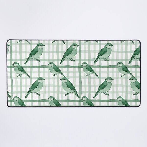 Item preview, Watercolor Green Birds on Sage Gingham Plaid designed and sold by wissal.studio.