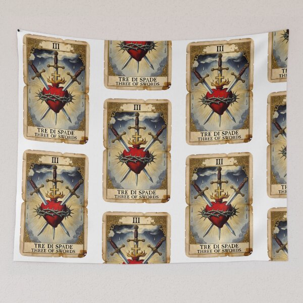 Item preview, Vintage Three of Swords Tarot Card - Sacred Heart Pierced by Swords designed and sold by infinitearte.