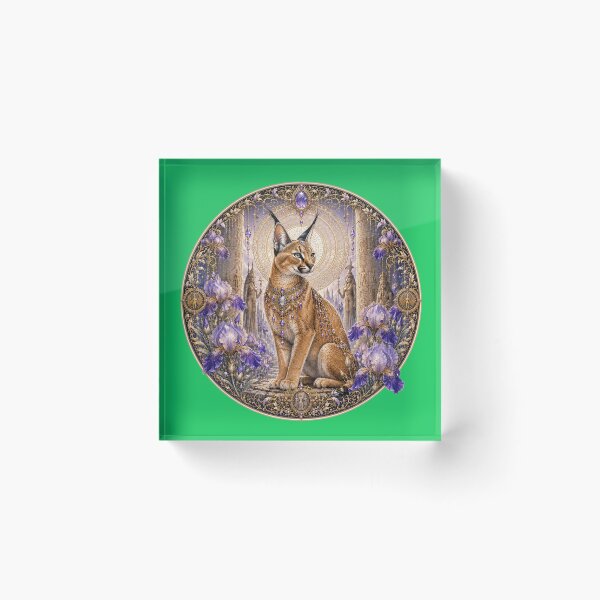 Item preview, Sacred Caracal of Ancient Egypt | Art Nouveau Fantasy with Purple Iris designed and sold by sunbowjp stadio.