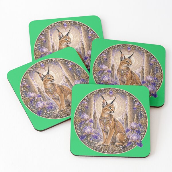 Item preview, Sacred Caracal of Ancient Egypt | Art Nouveau Fantasy with Purple Iris designed and sold by sunbowjp stadio.