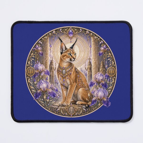 Item preview, Sacred Caracal of Ancient Egypt | Art Nouveau Fantasy with Purple Iris designed and sold by sunbowjp stadio.