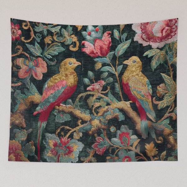 Item preview, Vintage Chinese Silk Birds Peonies Antique Oriental Textile Pattern designed and sold by GrinGalore.