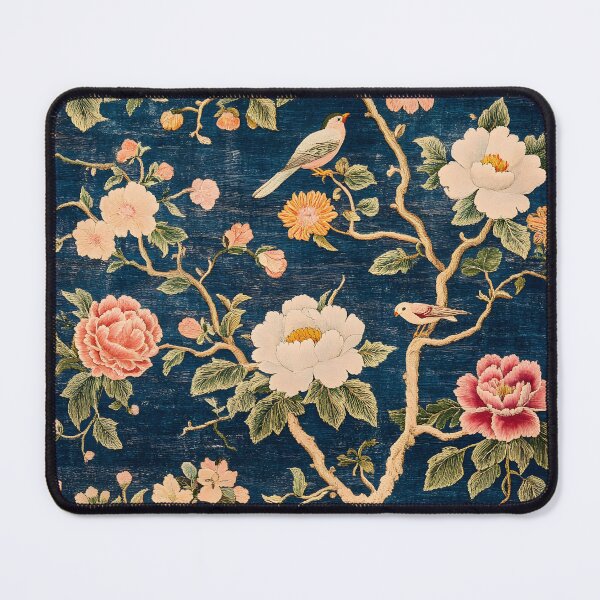 Item preview, Antique Chinese Luxury Silk Floral Peony Blue Birds Carpet designed and sold by GrinGalore.