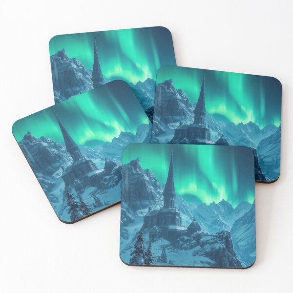 Item preview, Snow-Covered Mountain Fortress Under Aurora designed and sold by StudioForge.