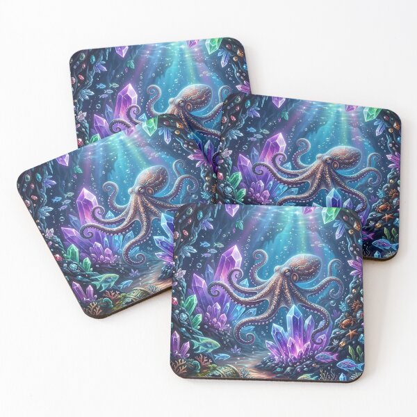 Item preview, Crystal Cave Octopus Wall Art – Magical Underwater Fantasy Illustration designed and sold by ZyxDes.