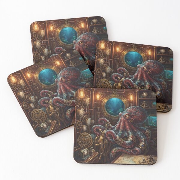 Item preview, Steampunk Navigator Octopus Wall Art – Victorian Fantasy Ocean Art designed and sold by ZyxDes.