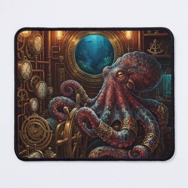 Item preview, Steampunk Navigator Octopus Wall Art – Victorian Fantasy Ocean Art designed and sold by ZyxDes.
