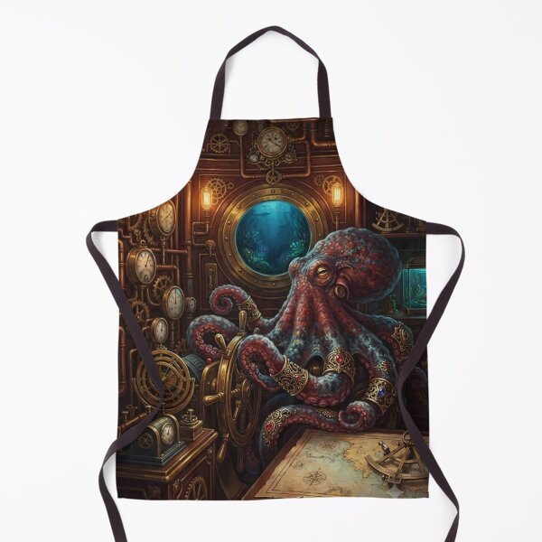 Item preview, Steampunk Navigator Octopus Wall Art – Victorian Fantasy Ocean Art designed and sold by ZyxDes.